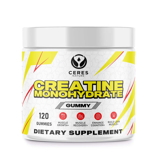 Ceres Nature Creatine Monohydrate Gummy Designed for Peak Performance and Rapid Recovery. This Tasty, Convenient Supplement boosts Strength, enhances Endurance, and expedites Muscle Repair.