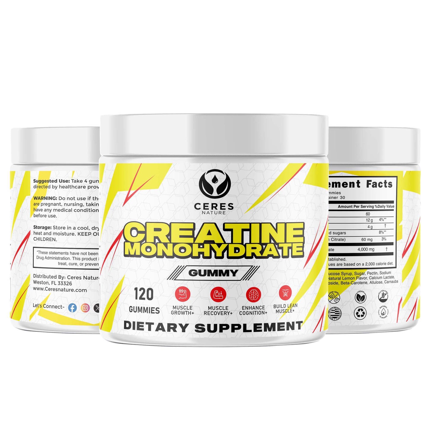 Ceres Nature Creatine Monohydrate Gummy Designed for Peak Performance and Rapid Recovery. This Tasty, Convenient Supplement boosts Strength, enhances Endurance, and expedites Muscle Repair.